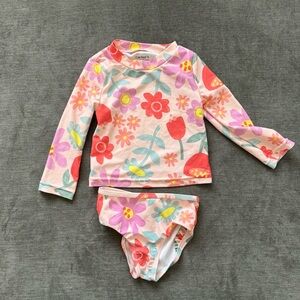 Carter’s Toddler Girl 2-Piece Pink Floral Rashguard Swimsuit Set 18 Months